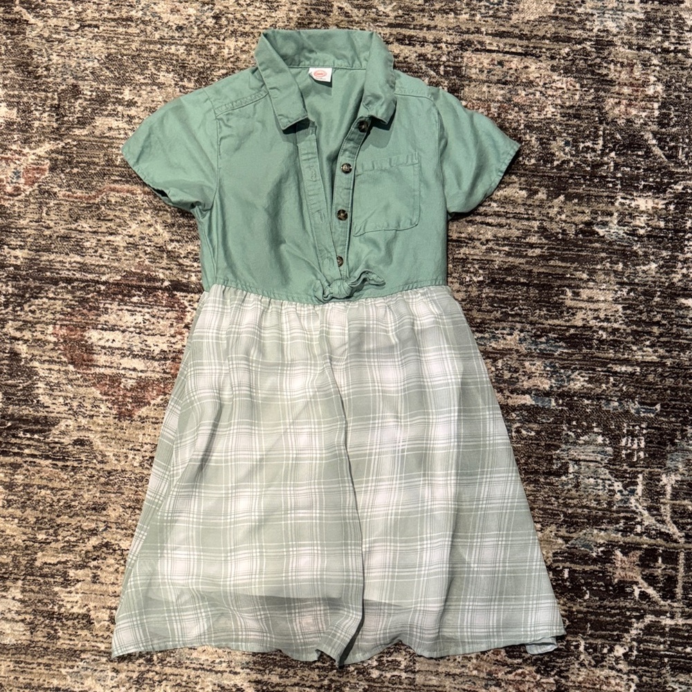 Wonderkids Green Plaid Kids Dress